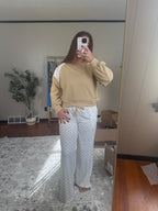 Polka Dot Patchwork Long Sleeve - Two Piece Set (Khaki)