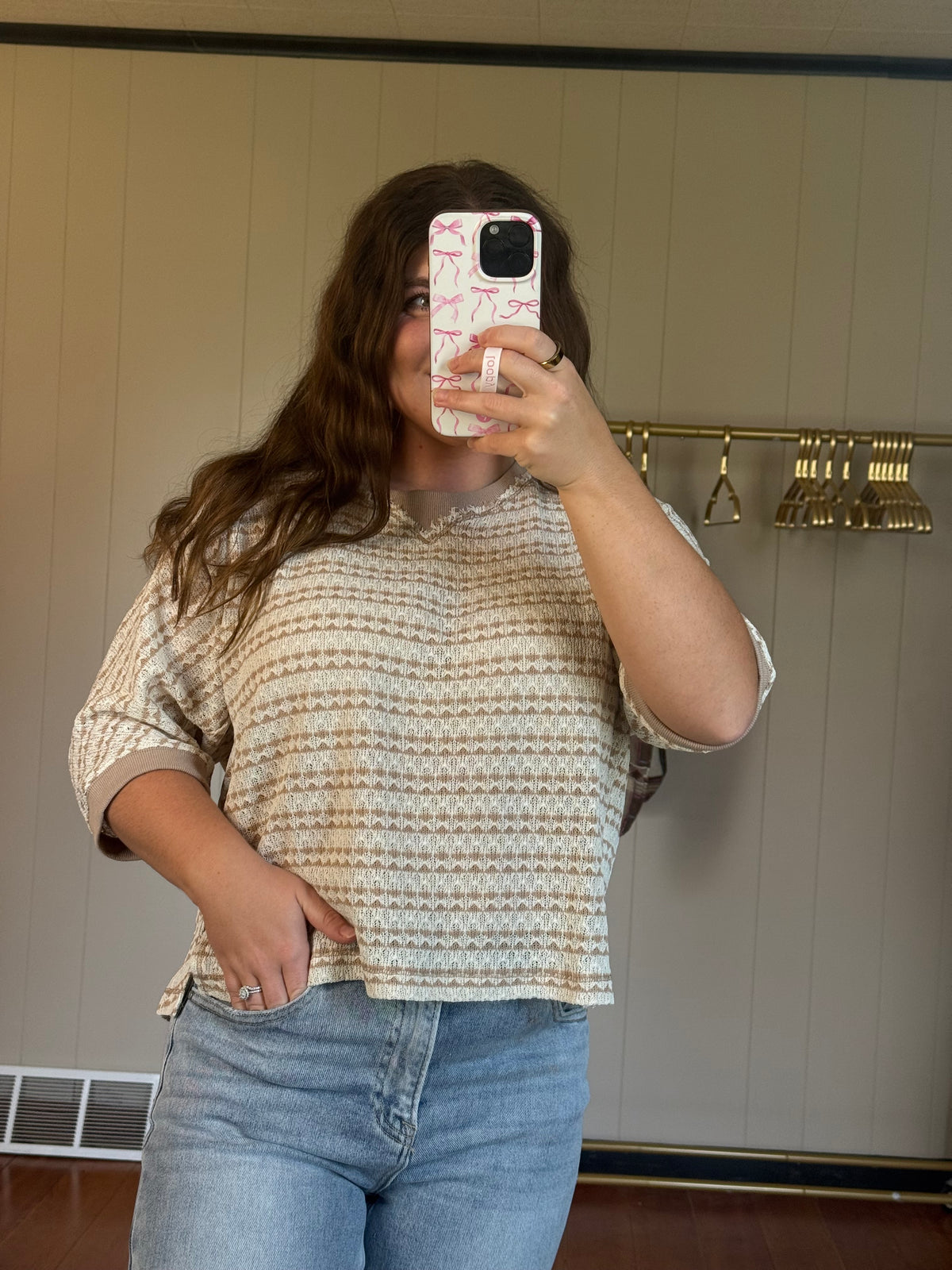 Taupe Textured Knit Top